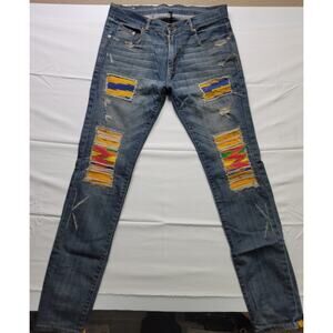 Kumi Kente Multicolor & Blue Distressed Jeans Size 36/34